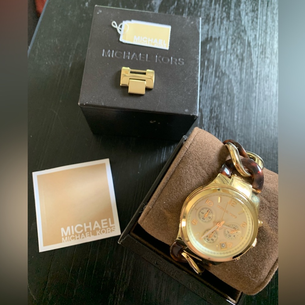 Michael Kors gold and tortoise shell link womens watch